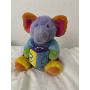 Aurora Baby Multicolored  Plush Elephant With Block 9" box A